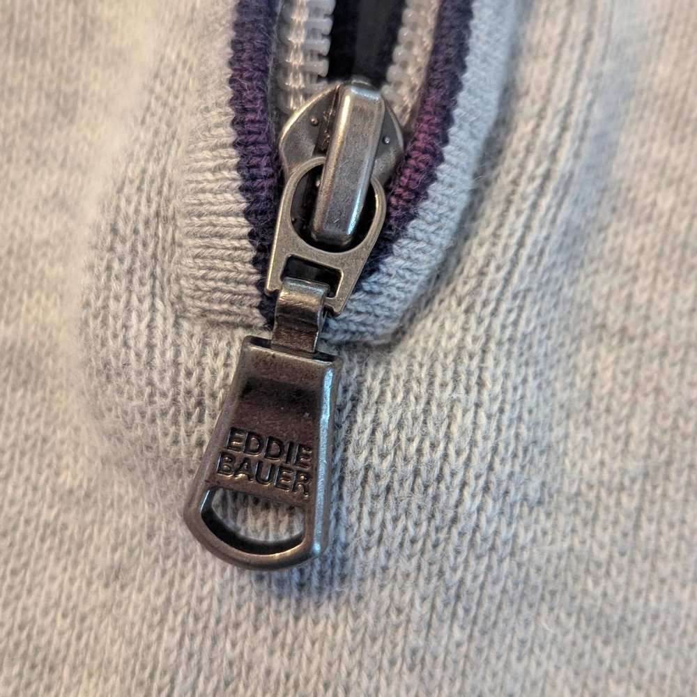 Y2K Eddie Bauer Gray 1/4 Zip Mock Neck LS Gusseted Pullover Sweater Men's XLT - Picture 5 of 10